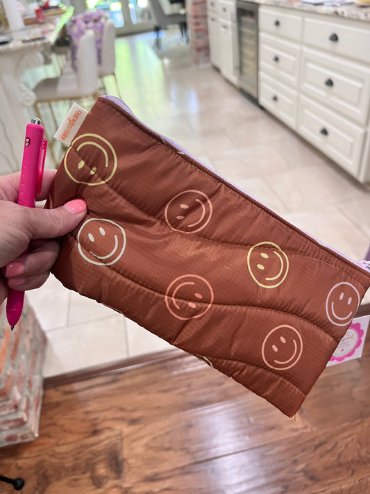 Brown smiley small pouch