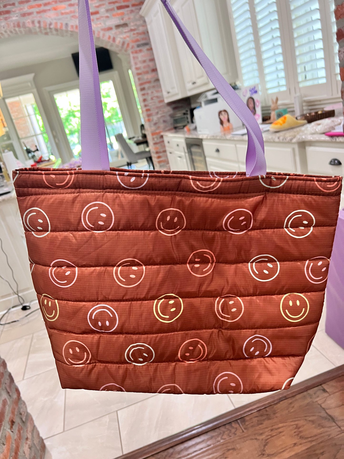 Brown large smiley tote