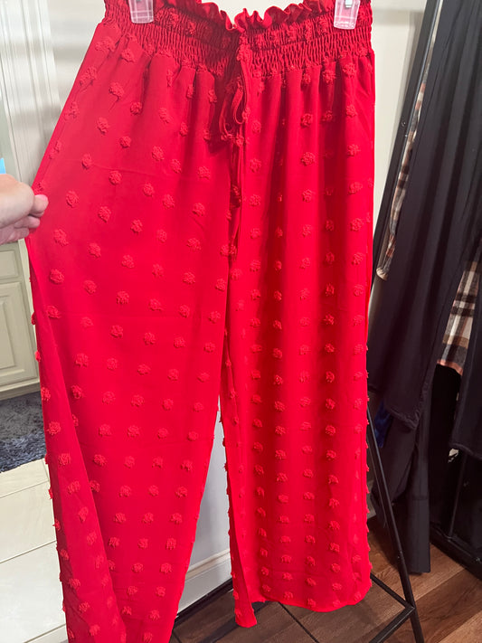 Red dot wide leg pants