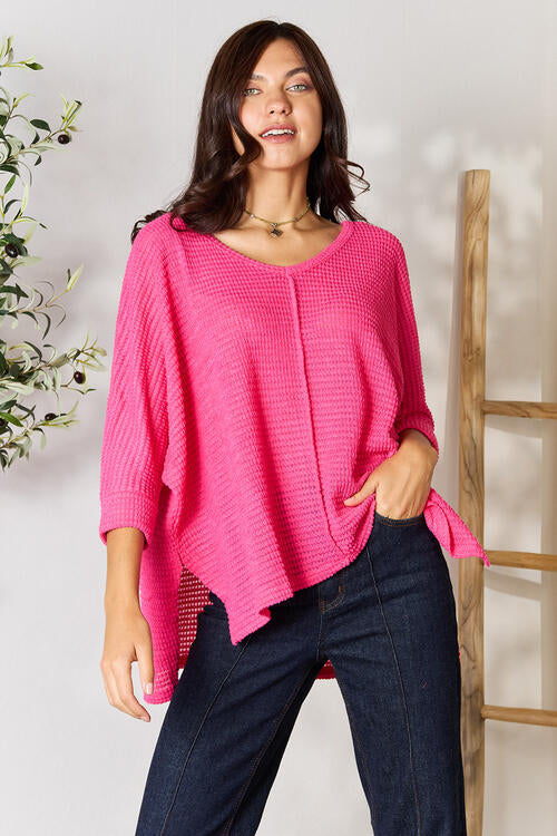 Round Neck High-Low Slit Knit Top