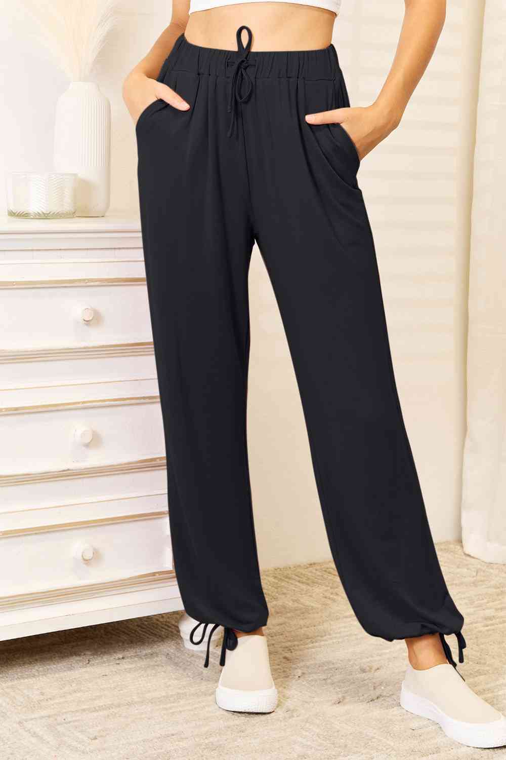 Rayon Drawstring Waist Pants with Pockets