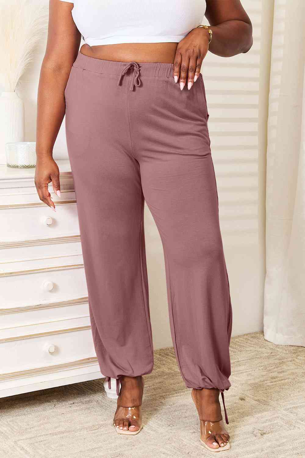 Rayon Drawstring Waist Pants with Pockets