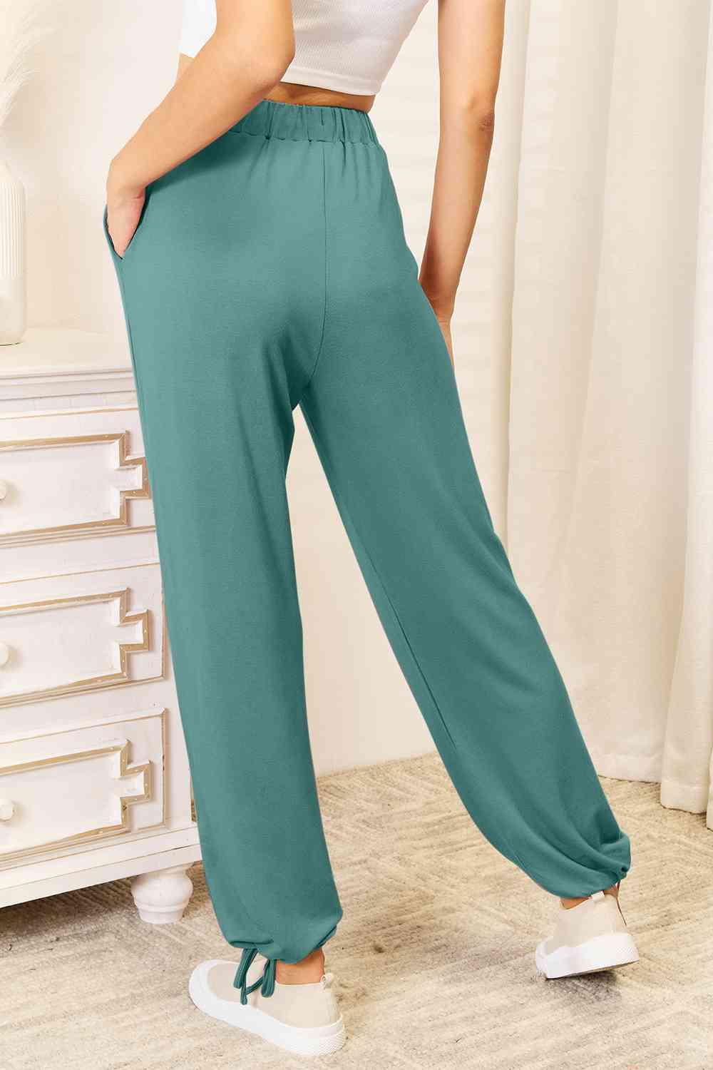 Rayon Drawstring Waist Pants with Pockets