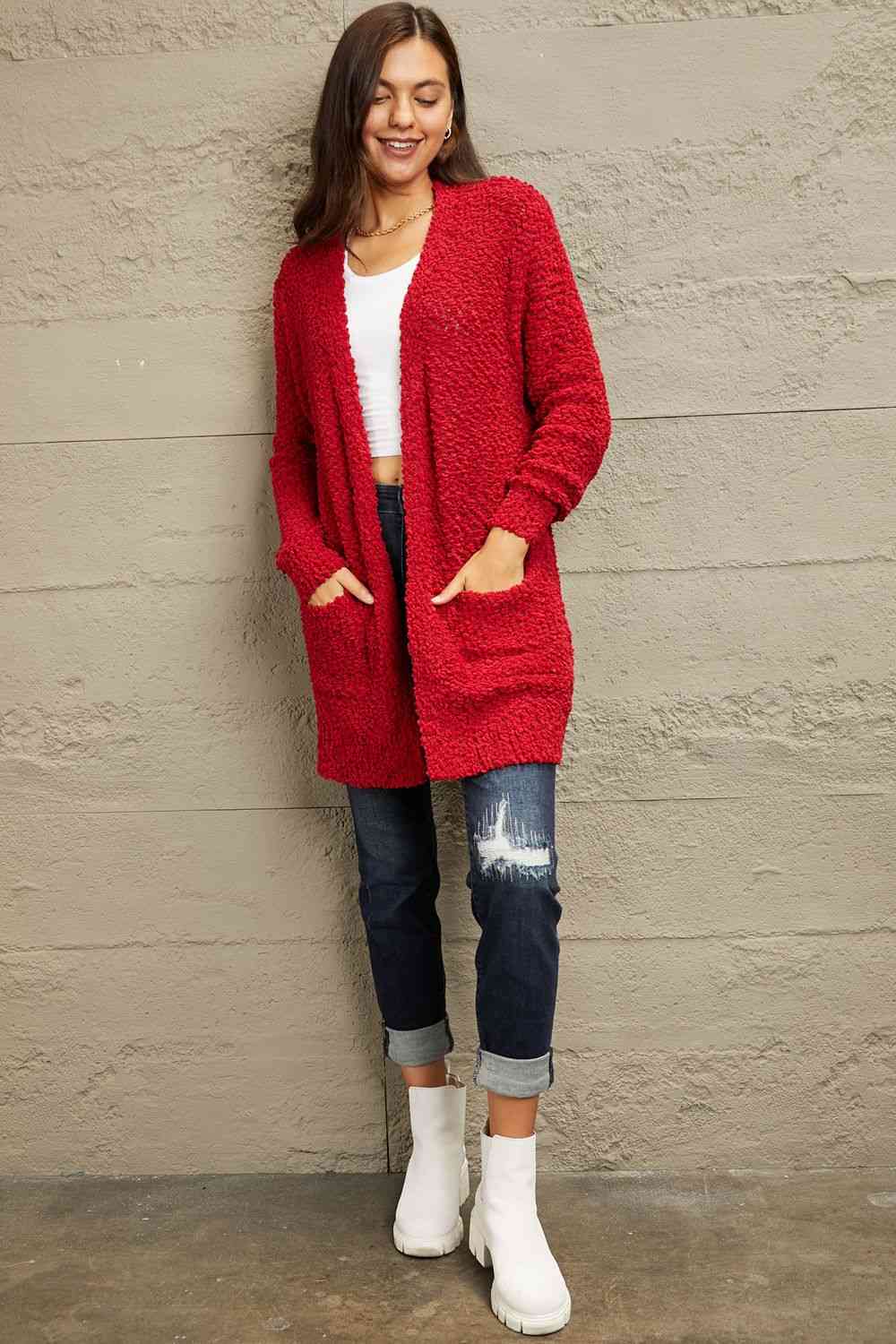 Falling For You Open Front Popcorn Cardigan