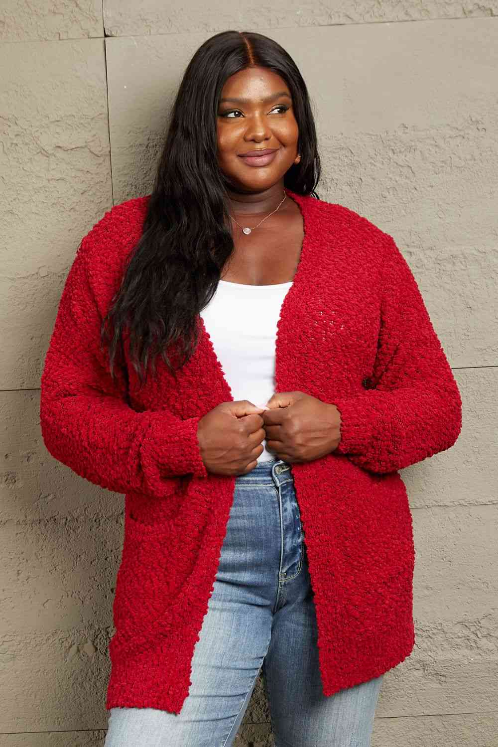 Falling For You Open Front Popcorn Cardigan