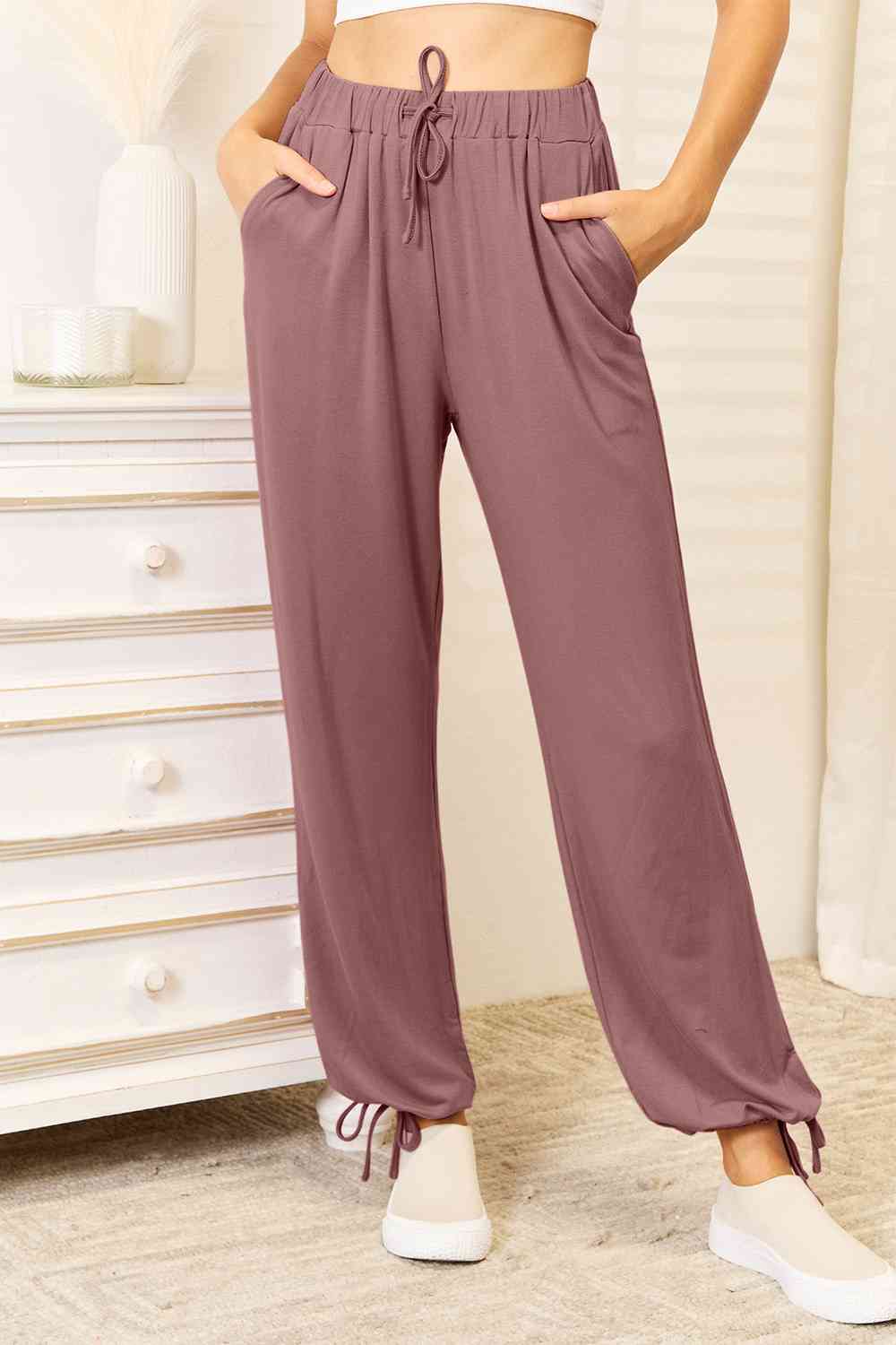 Rayon Drawstring Waist Pants with Pockets