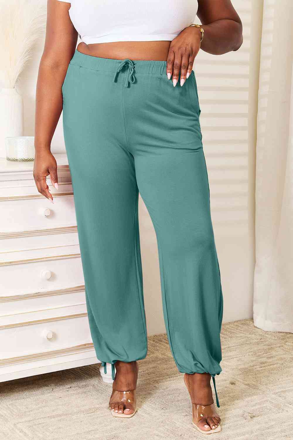 Rayon Drawstring Waist Pants with Pockets