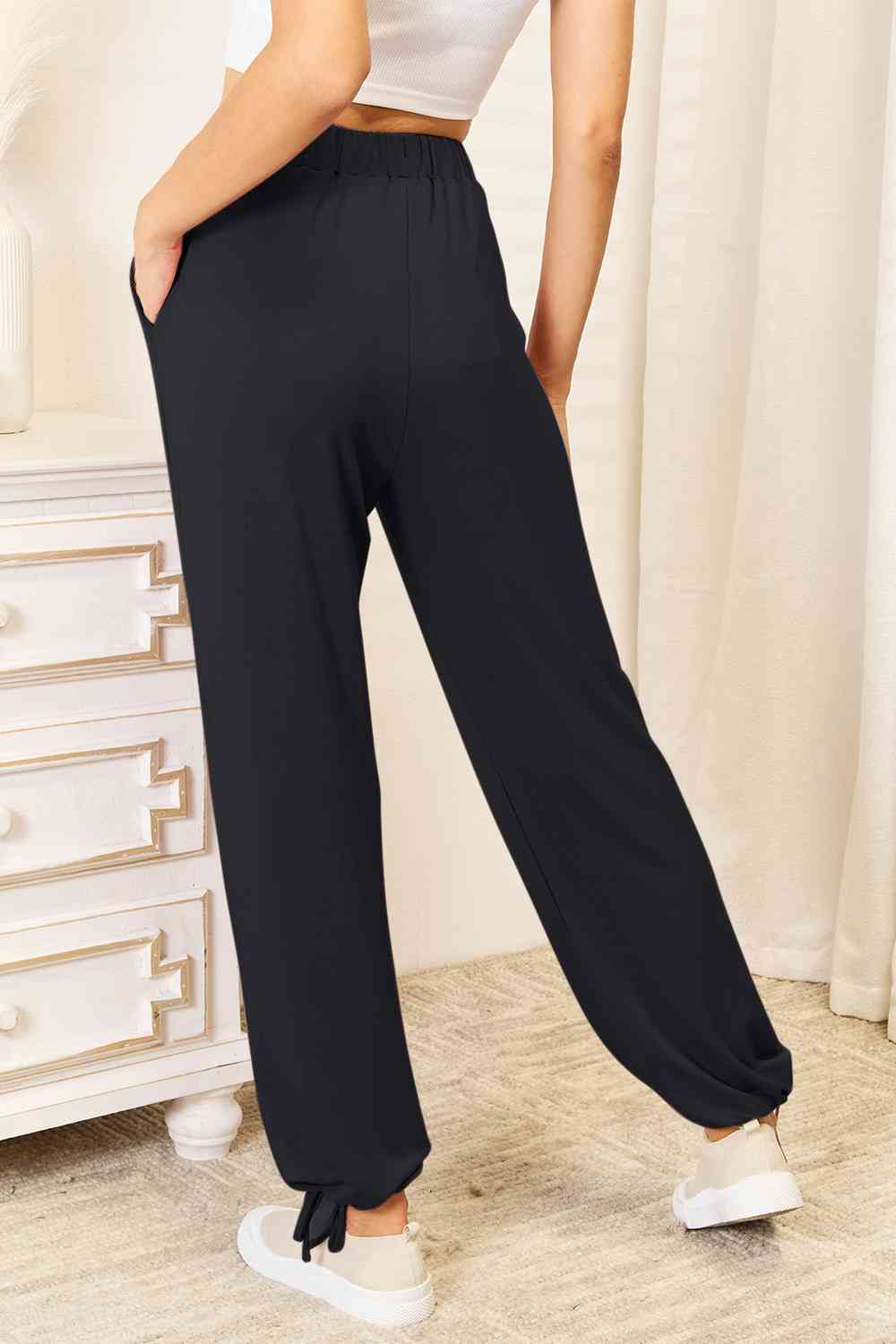 Rayon Drawstring Waist Pants with Pockets