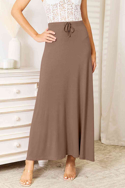 Soft Rayon Drawstring Waist Maxi Skirt