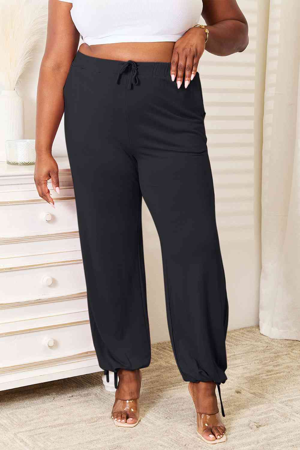 Rayon Drawstring Waist Pants with Pockets