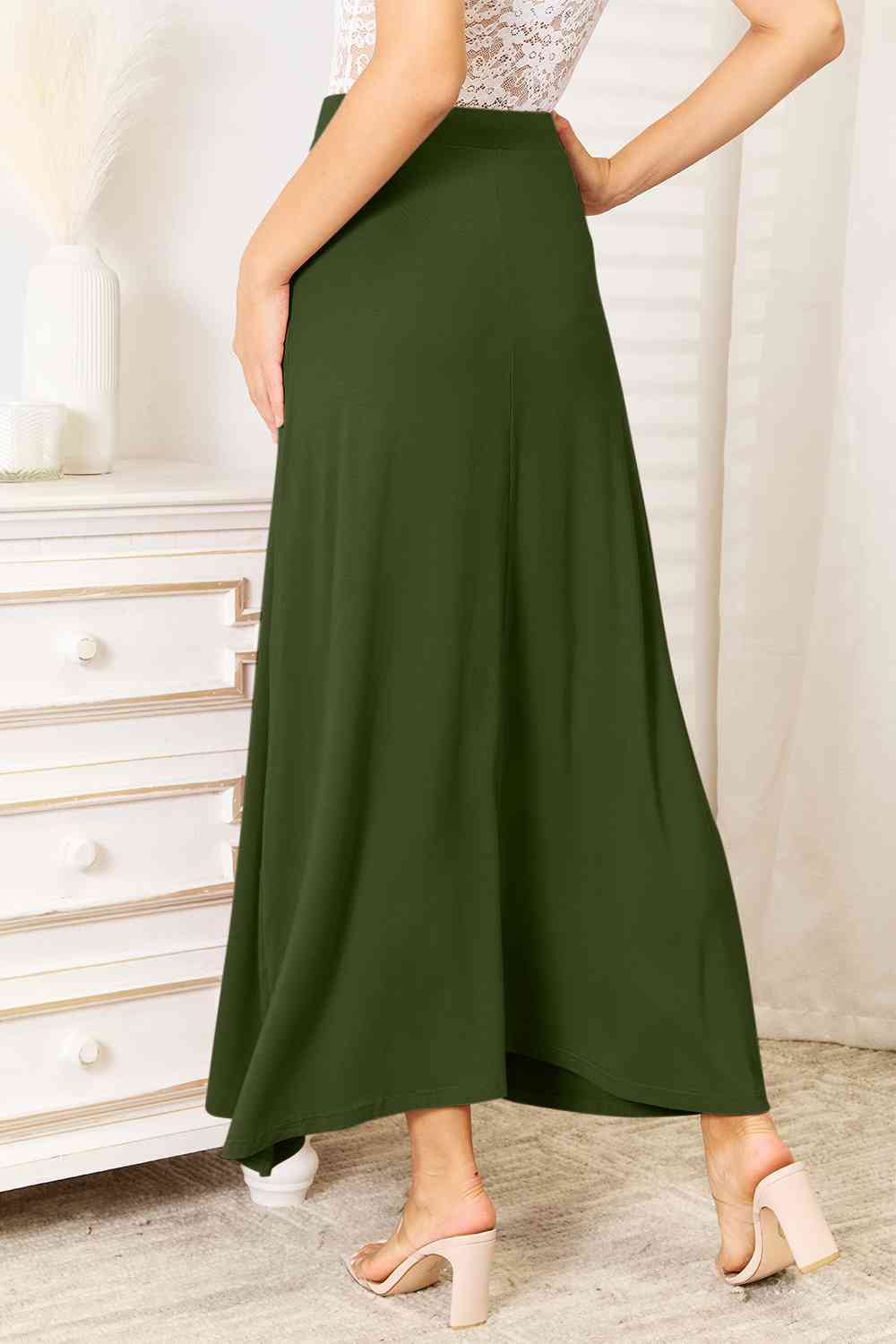 Soft Rayon Drawstring Waist Maxi Skirt